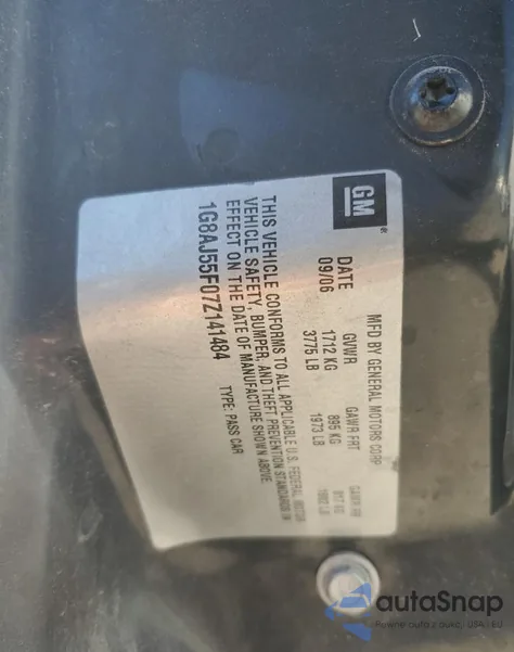 2007 Saturn Ion Level 2 from USA, damaged, VIN 1G8AJ55F07Z141484